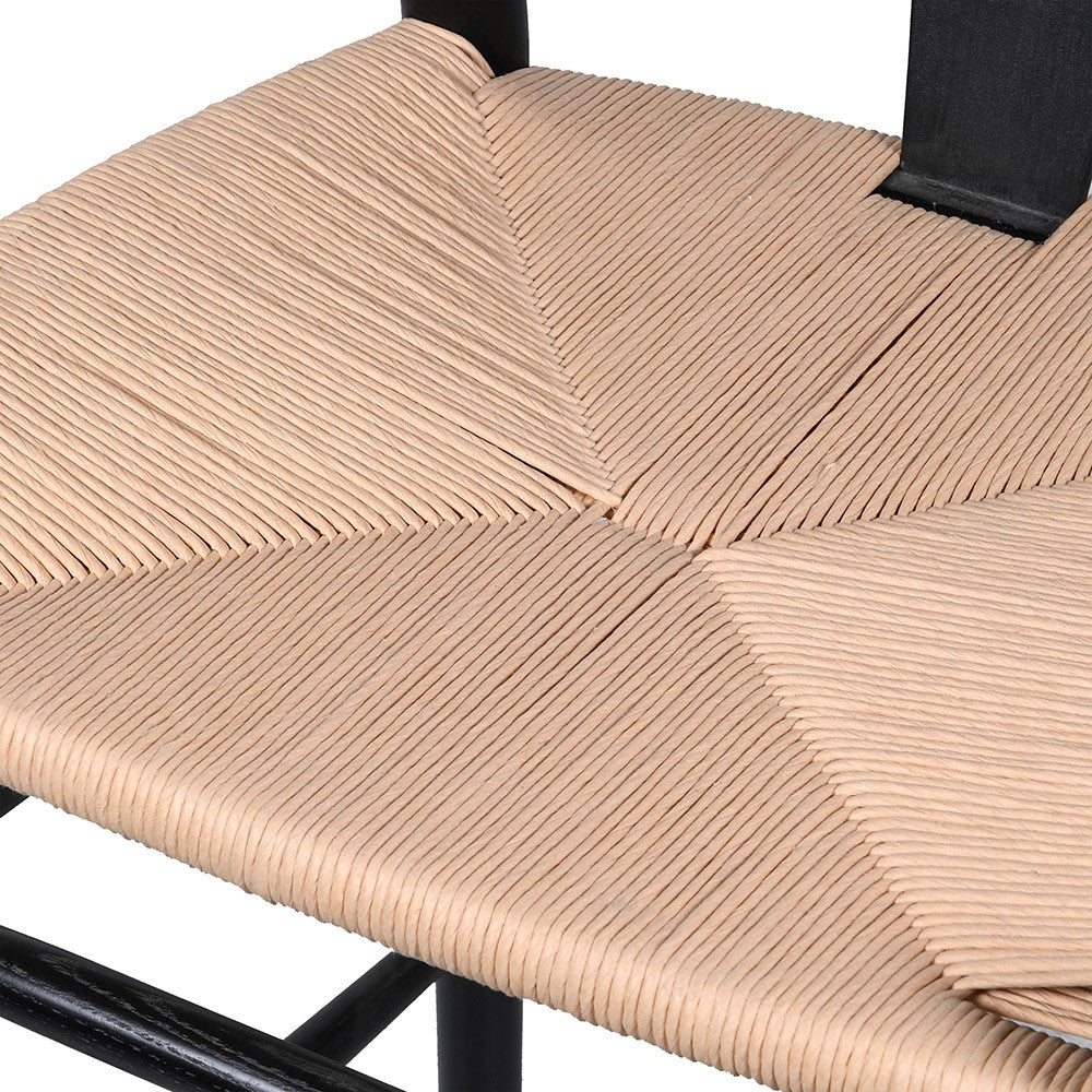 Open Back Black and Rattan Bar Stool